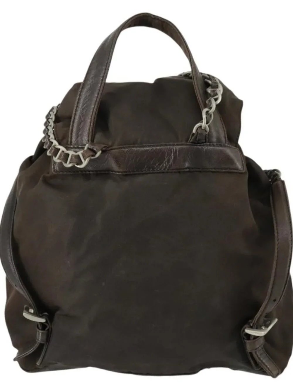 PRADA Backpack Nylon Brown Silver Auth 151544
